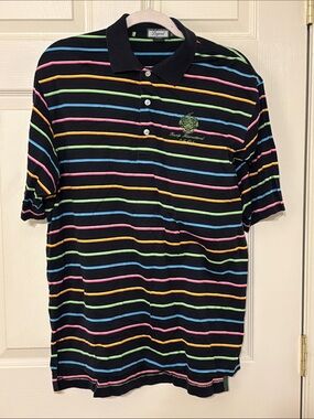 Trump International Black Multicolor Striped Golf Polo Short